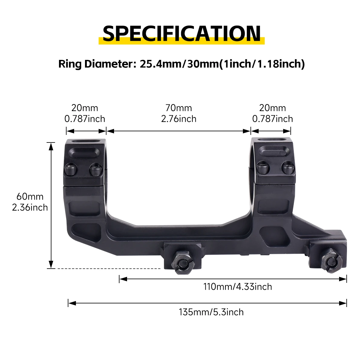 BK/TAN Einteilige Cantilever-Nivellierhalterung 25,4/30mm Schienenmontage mit Wasserwaage für Picatinny-Schienenmontage – Detail 9