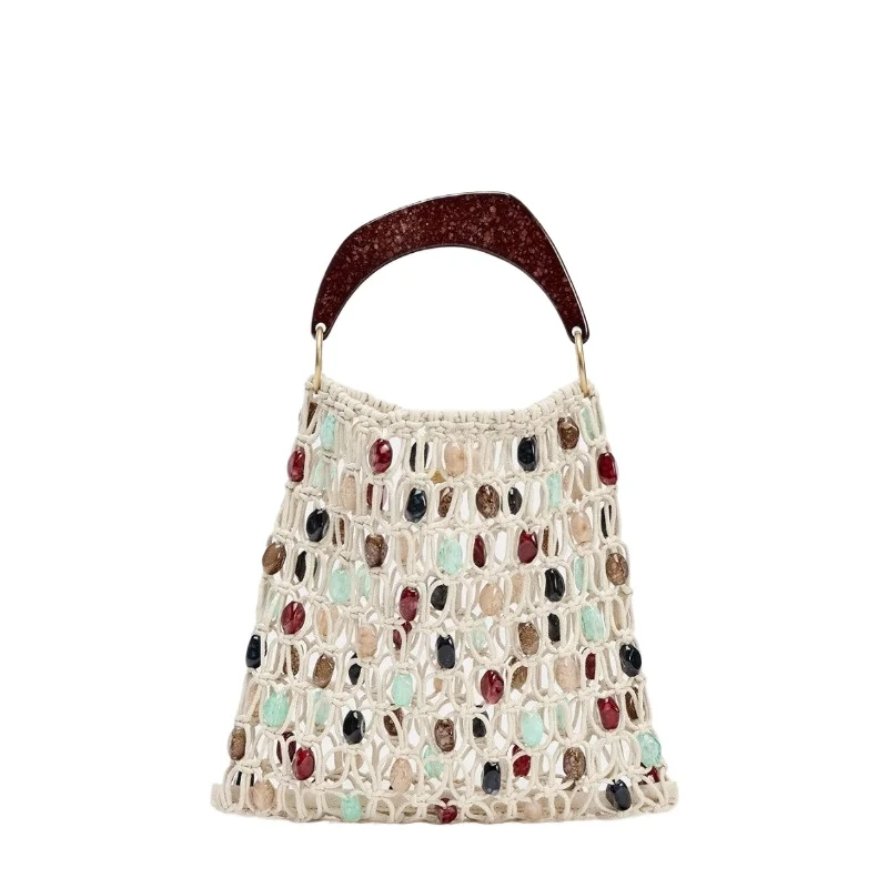 

Women's Handmade Shoulder Bag Colorful Beaded Woven Hollow-Out Top Handle Vacation Beach Summer Resort