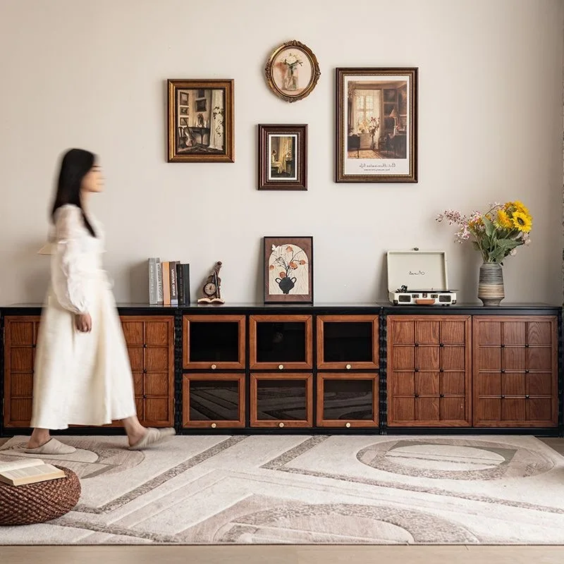 Solid wood floor-standing TV cabinet modular display cabinet, skeleton line Qqiao storage side cabinet