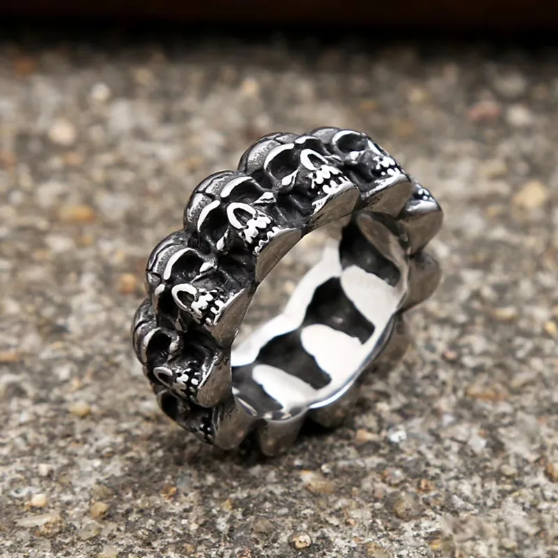 Jianjie Men's Hoop Skull Rings Ancient Silver Color Retro Ring Punk Rock Unique Personality Accessories Jewelry Trend