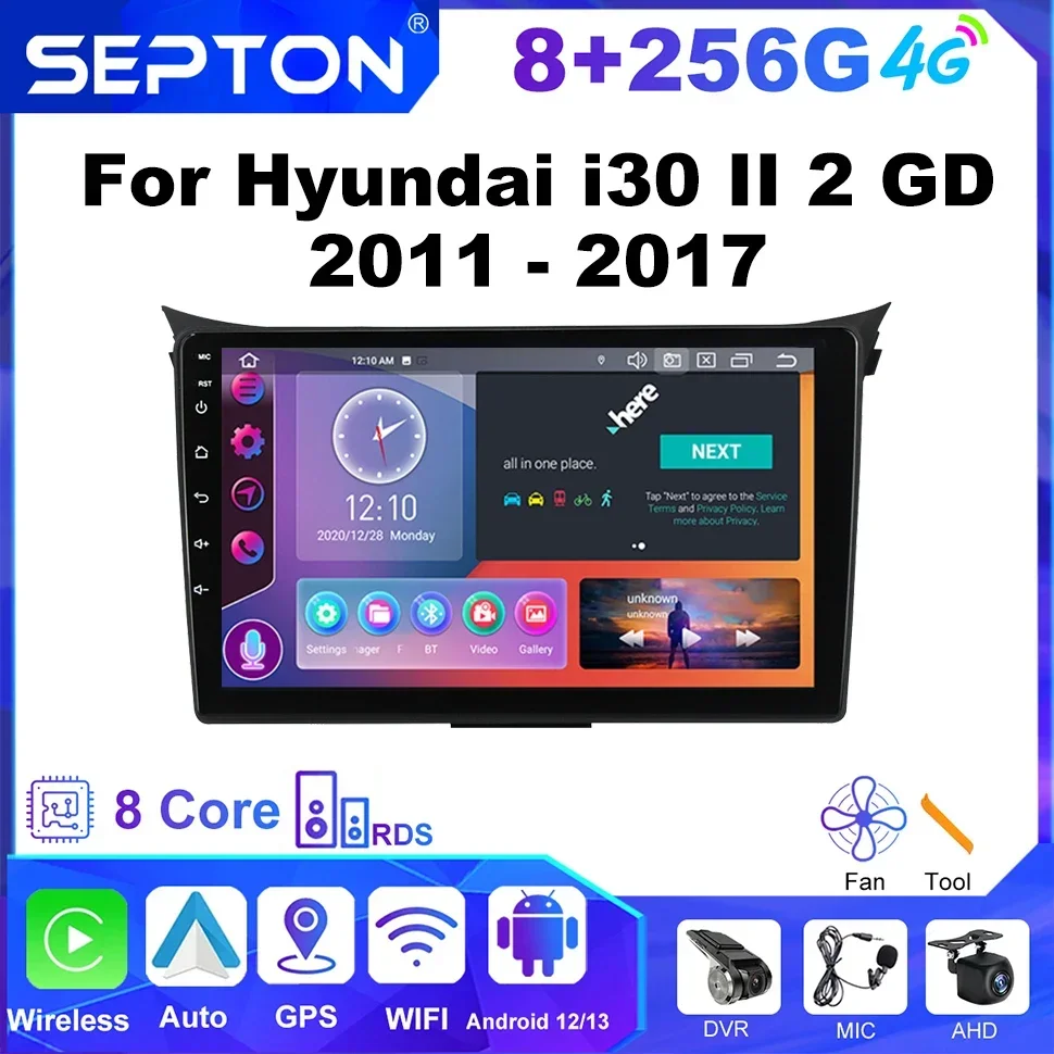 SEPTON Android Car Radio Carplay for Hyundai I30 II 2 GD 2011 - 2017 Multimedia Player Navigation GPS Car Audio System in House