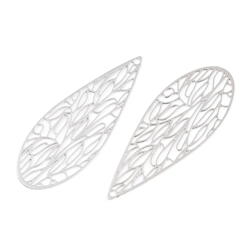 10 Pcs Platinum Rack Plating Brass Filigree Pendants Long-Lasting Plated Pendants Ornament Teardrop Pendants for Women Jewelry