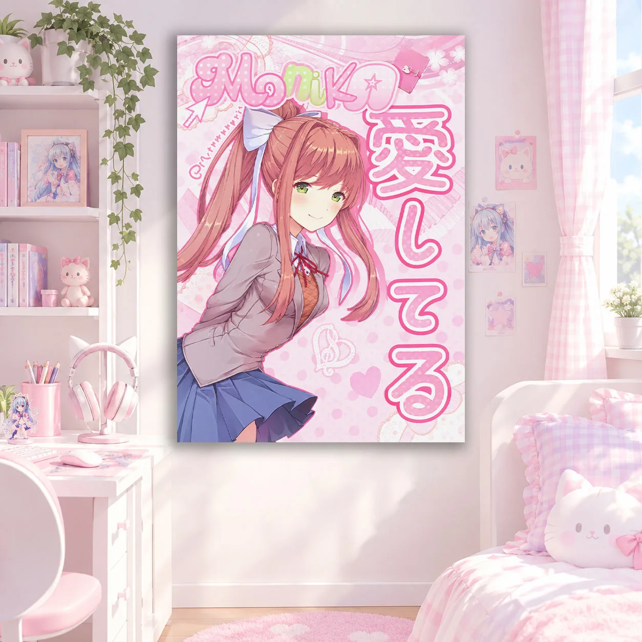 Doki Doki Club Anime Girl Painting Tapestry, Idol Wall Hanging for Dorm Bedroom Living Room, Music Party Decor & Ideal Fans Gift