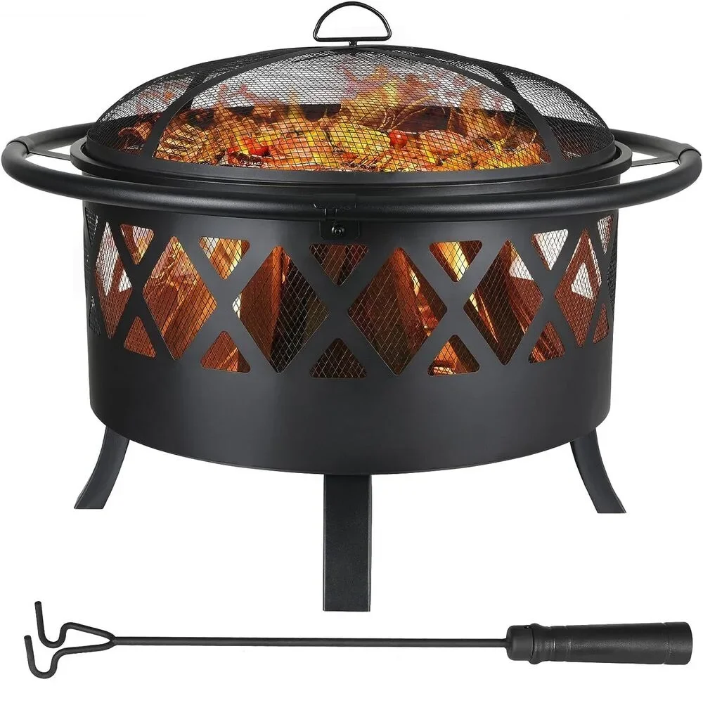 Ø81cm / Ø76cm Feuerschale Feuerstelle mit Funkenabweiser Grillrost Garten-BBQ-Heizung
