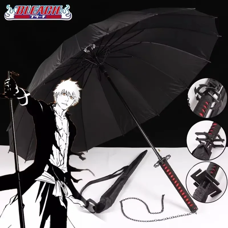 

Kurosaki Ichigo Katana Umbrella Long UV Blocking Black Parasol Anime Bleach Aizen Japanese Katana Samurai Sword Umbrella Parasol