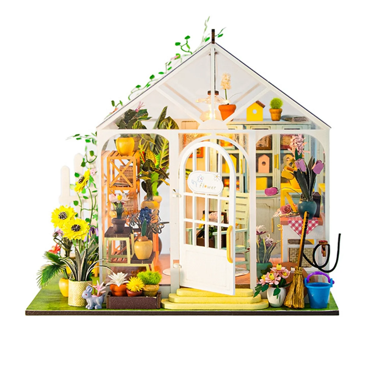 ADP-DIY Garden House Book Nook Shelf Insert Miniature Building Kits Wooden Doll House Flower Garden Room Bookshelf B