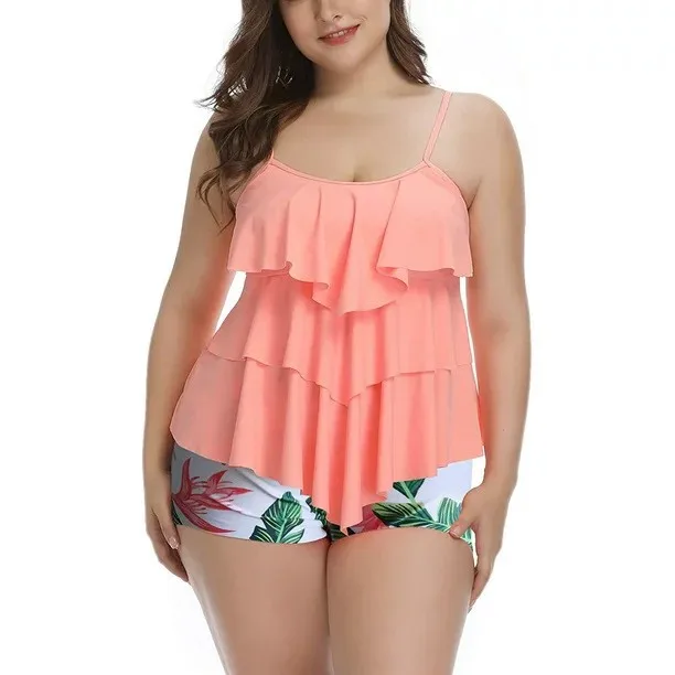 Tankini Woman Bikini Floral Print Plus Size Bikinis High Waist Shorts Swimsuit Spaghetti Strap Cropped Top Two Piece Swimsuit view 4