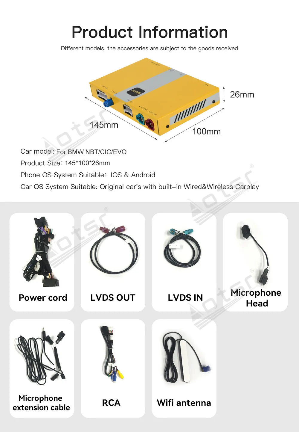 

New Car Accessories Unique Design For BMW M3 F80 EVO 2016-2020 Wireless Carplay Decoder Box Android Auto Airplay and Mirro Link
