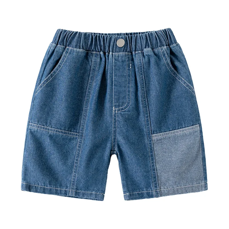 

Kids Summer Cool Mid-Waist Shorts Jeans Boys' Elastic Waist Denim Capri Pants with Color Block Patchwork, Ages 3-8, 4 Colors