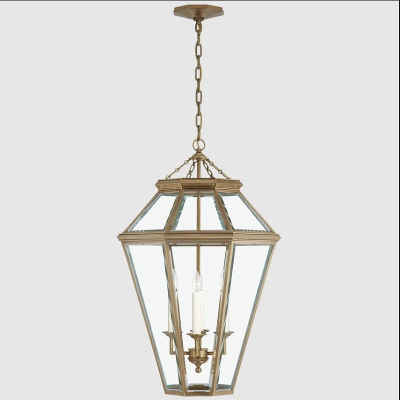 Lightweight luxury simple dining room and living room lighting American chandelier copper hanging installation