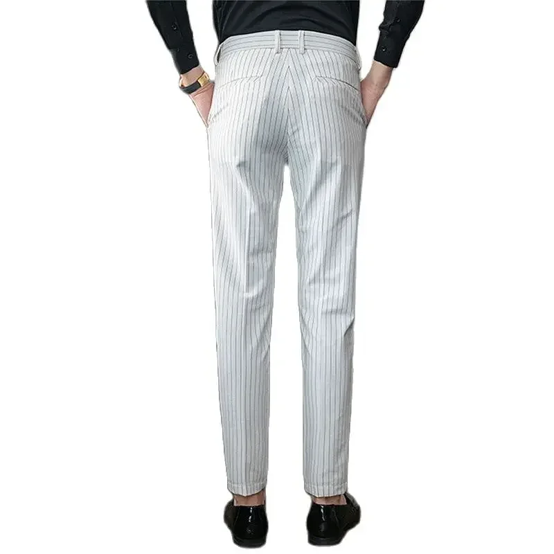 White Men Striped Suit Pants, Business Casual Trousers, Fashion Slim Men's Pant, Asian Size 29-40, Pantalones Hombre