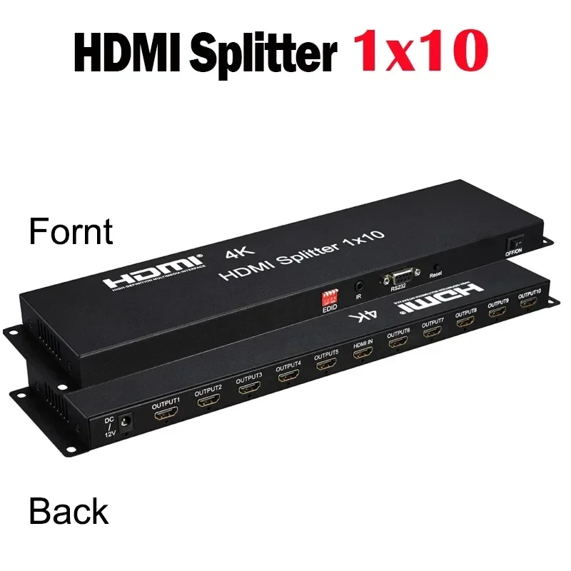 4K HDMI Splitter 1x10 Video Distributor Converter 1 in 10 Out Multi-screen Display Copy Share for PS4 Camera PC TO TV Monitor