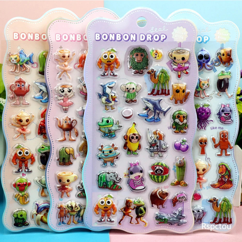 8pcs sitalian Brainrot 3D Relief Stickers Tung Tung Tung Sahur Funny Animal Bubble Decals Sticker Waterproof Diy Phone Diary