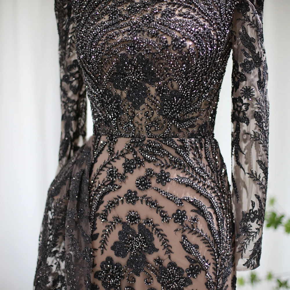 Sharon Said Dubai Schwer Kristallverziertes Übergrößen-Meerjungfrauenkleid in Braun mit Überrock für Damen, Formelles Abendkleid SS127 Maßanfertigung – Detail 13
