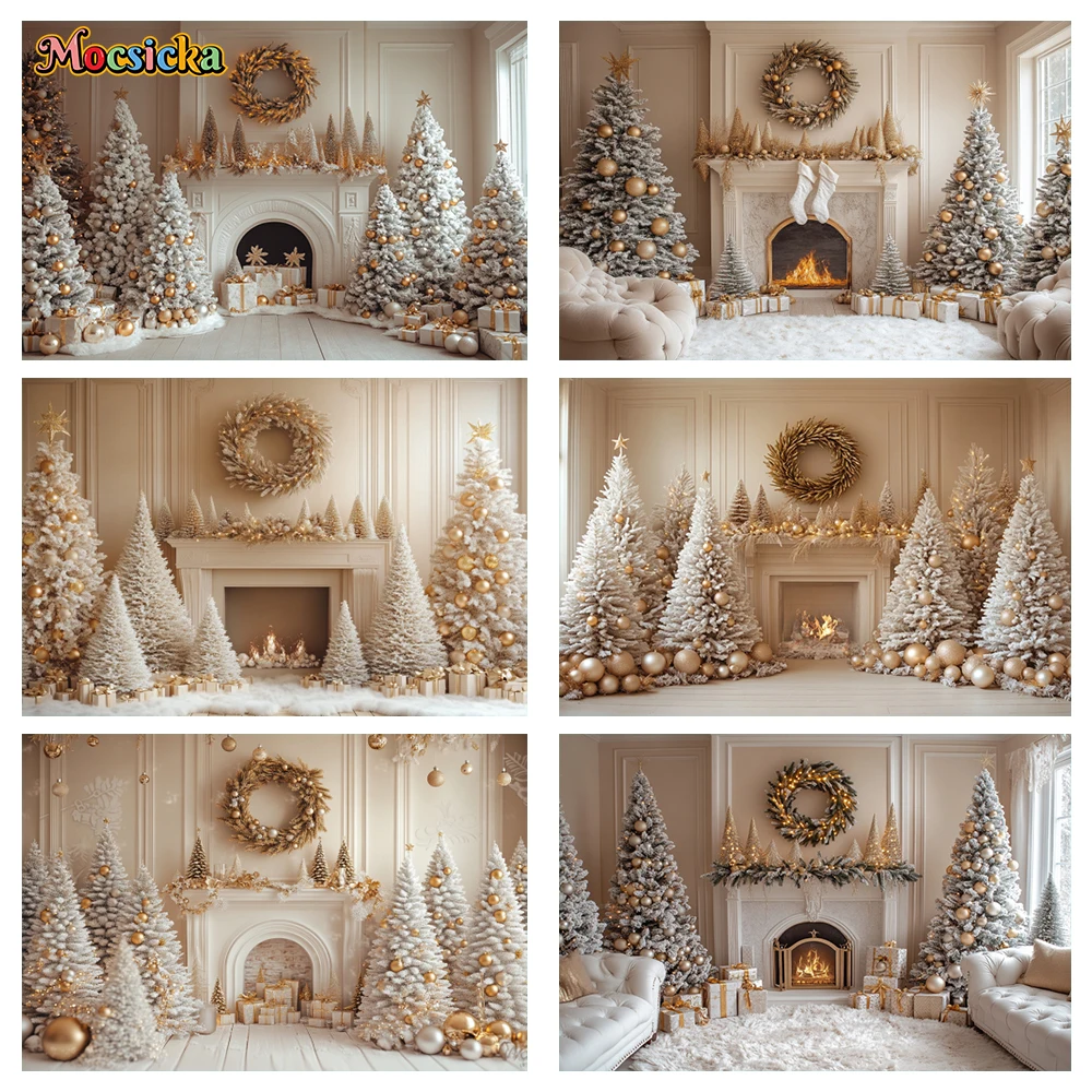 

Mocsicka Winter Christmas Photography Backgrounds White Style Gifts Xmas Tree Holiday Party Adults Photo Backdrops Studio