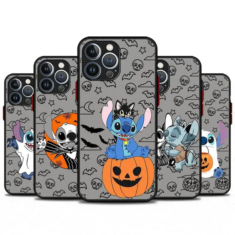 Disney Stitch Halloween Pumpkin Clear Matte Phone Case for Apple iPhone 16 15 pro max 14 13 12 Mini 11 XS XR X 7 8 plus Cover