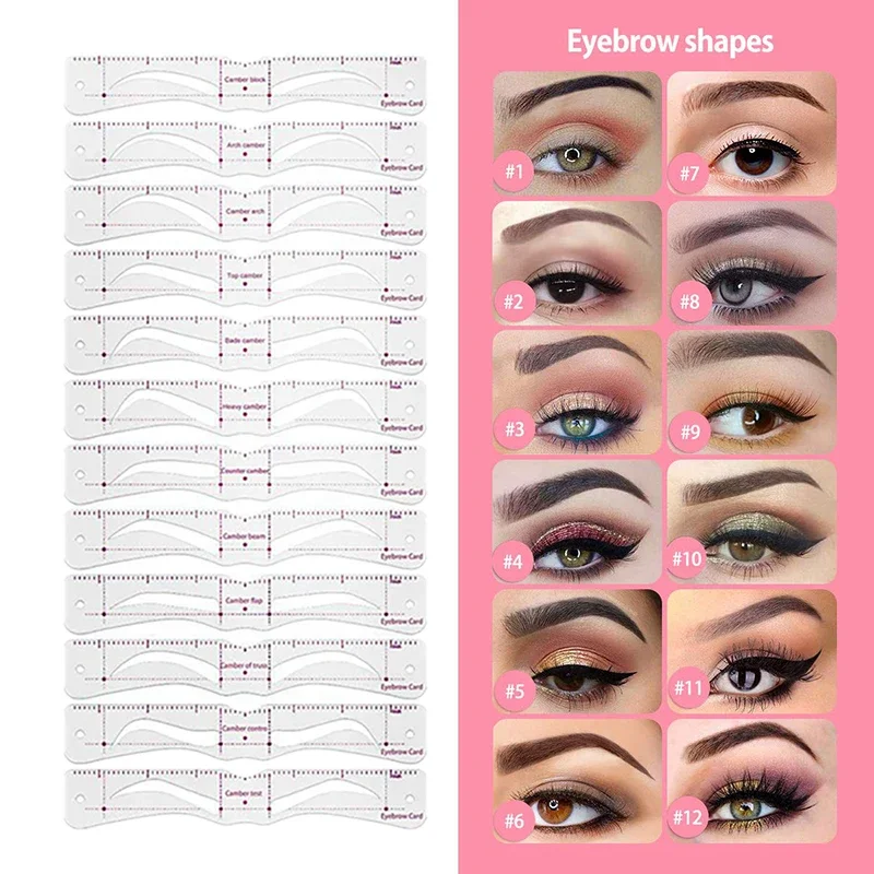 12 Styles/set Reusable DIY Eye Brow Drawing Guide Styling Shaping Grooming Template Card Eyebrow Stencil Set  Easy Make Up Tools