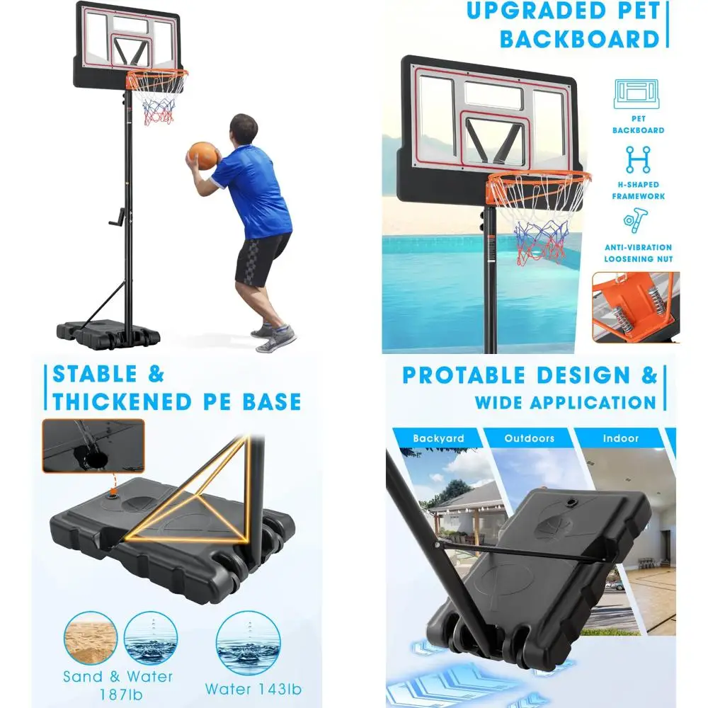 Aro de baloncesto ajustable para exteriores para niños y adultos, 7,4 a 10 pies con ruedas y características premium