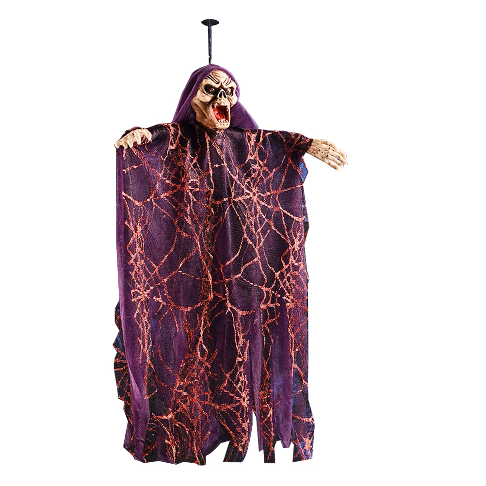 

Sound Activated Hanging Ghost Decoration Scary Witch Haunted House Props Halloween Party Supplies Purple Veil Home Garden Yard