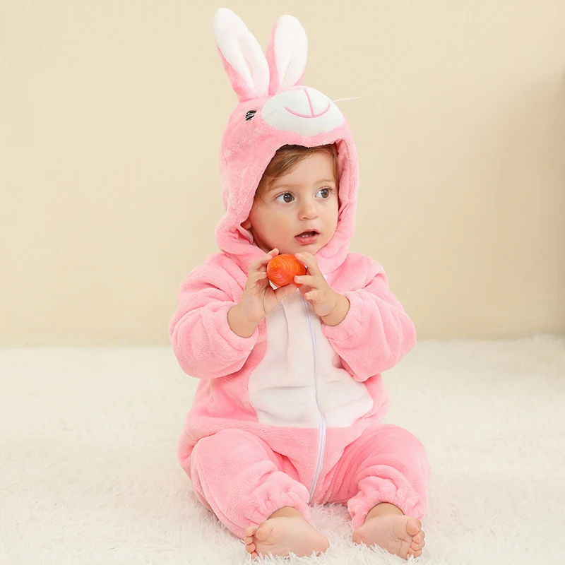 MICHLEY Carniva Baby Rompers Winter Clothes Flannel Hooded Bodysuits Pajamas Animals Overall Jumpsuit For Girls BoysK ids