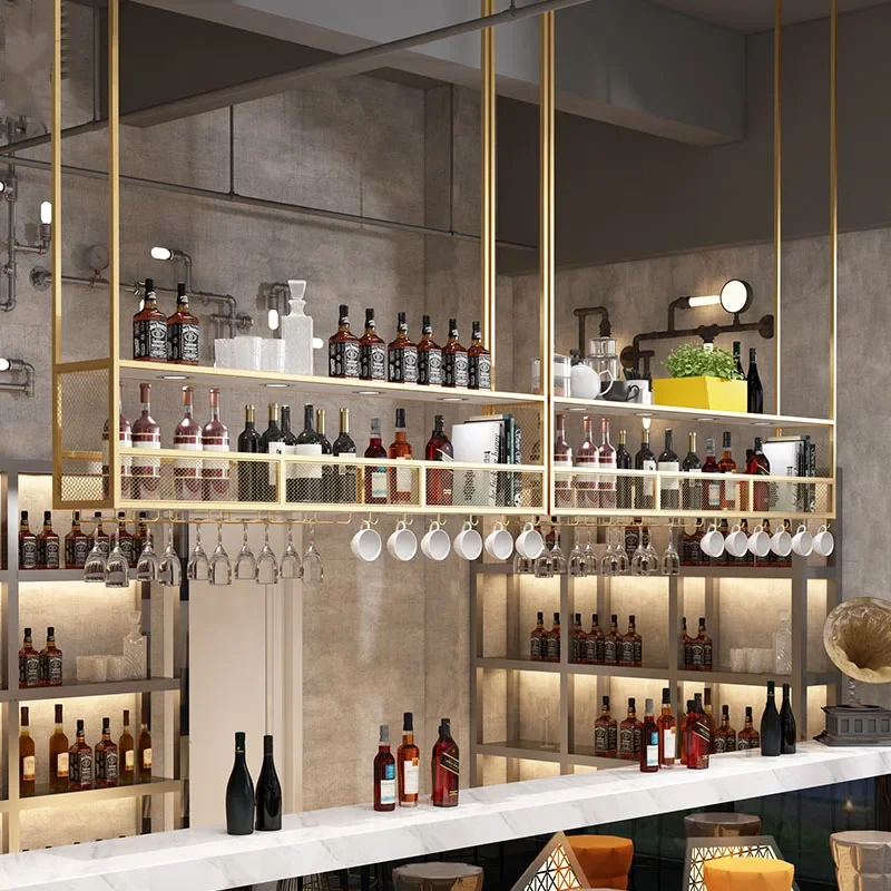 Drink Club Liquor Wine Cabinet Bar Hanging Metal Modern Commercial Wine Rack Holder Inverted Industrial Wijn Kast Home Equipment