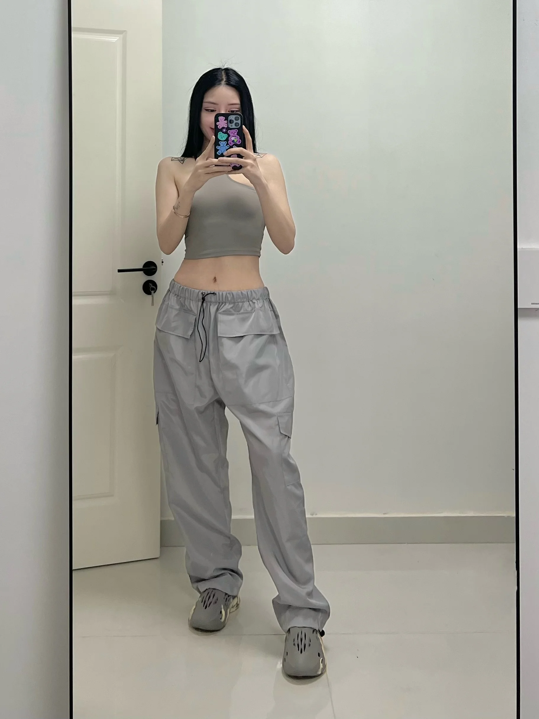 

Grey Casual Loose Harem Sports Pant Vintage Street Fashion Female Spring Summer Sportswear Cargo Pants Bottom For Women 2023 New