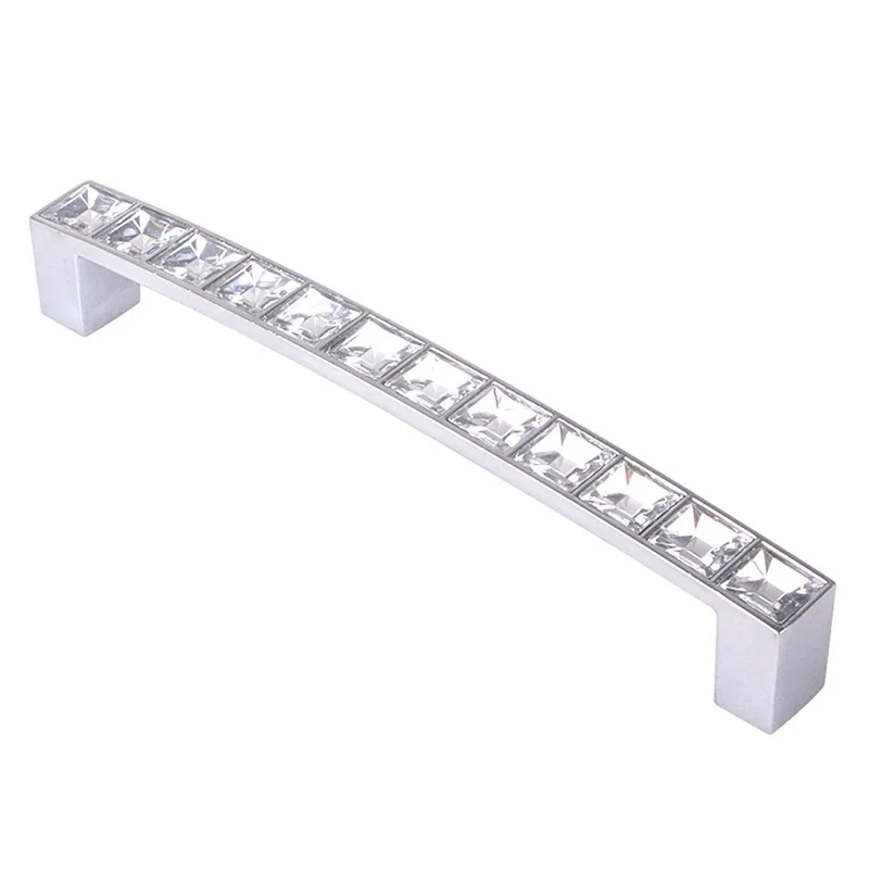 LBER 24X Europe Style Square Clear Crystal Rhinestone Furniture Door Wardrobe Cupboard Cabinet Drawer Pull Handle Knobs 128Mm