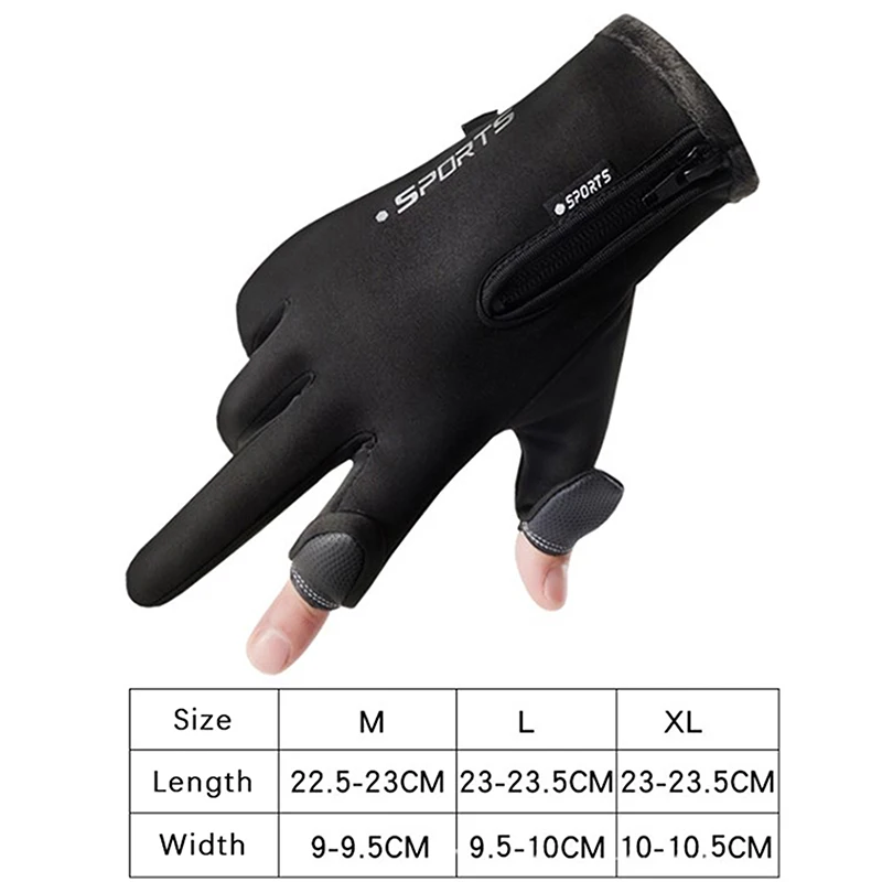 

Zipper Gloves Touch Screen Gloves Flip Cover Two Finger Gloves Men's Autumn and Winter Plus Velvet Water-Proof and Windproof Cyc