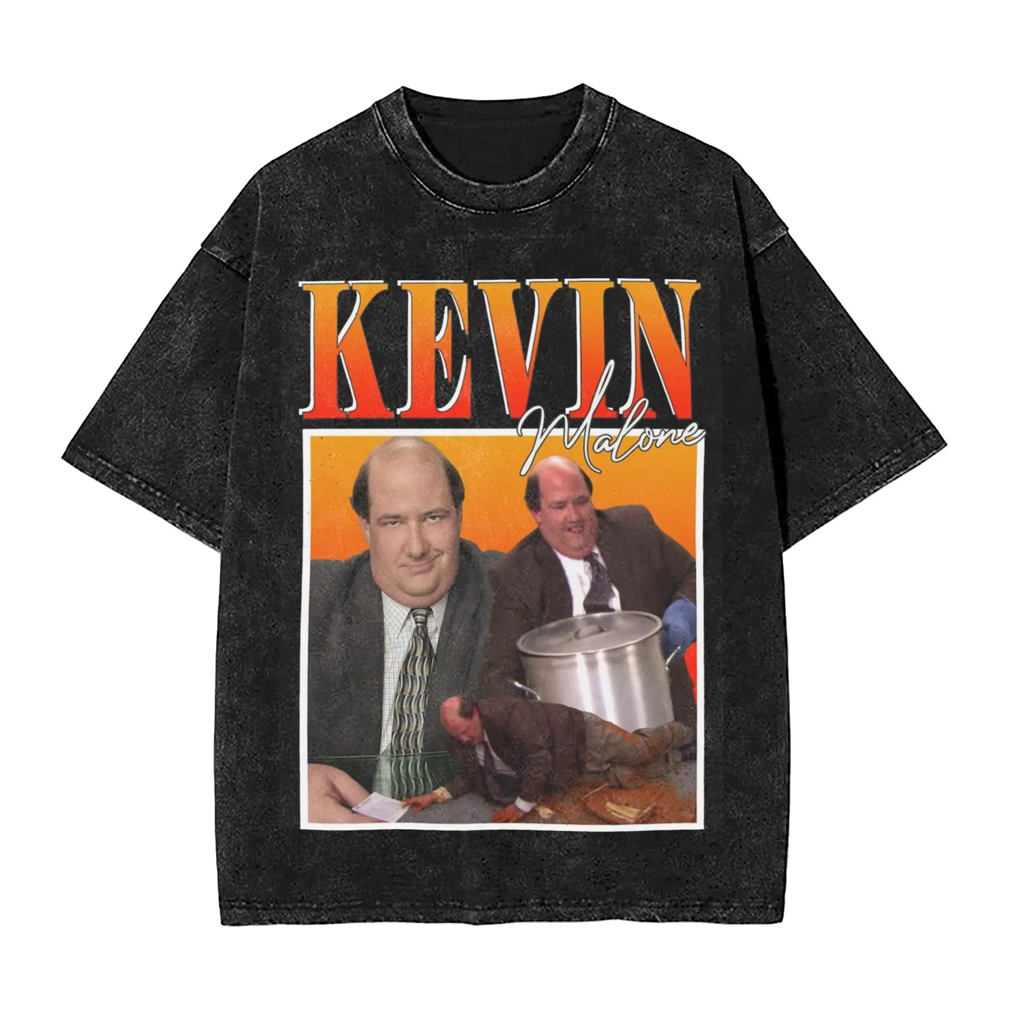 Washed T Shirt Kevin Malone The Office TV Show Hip Hop Vintage T-Shirts Harajuku Streetwear Cotton Summer Tee Shirt Men Women