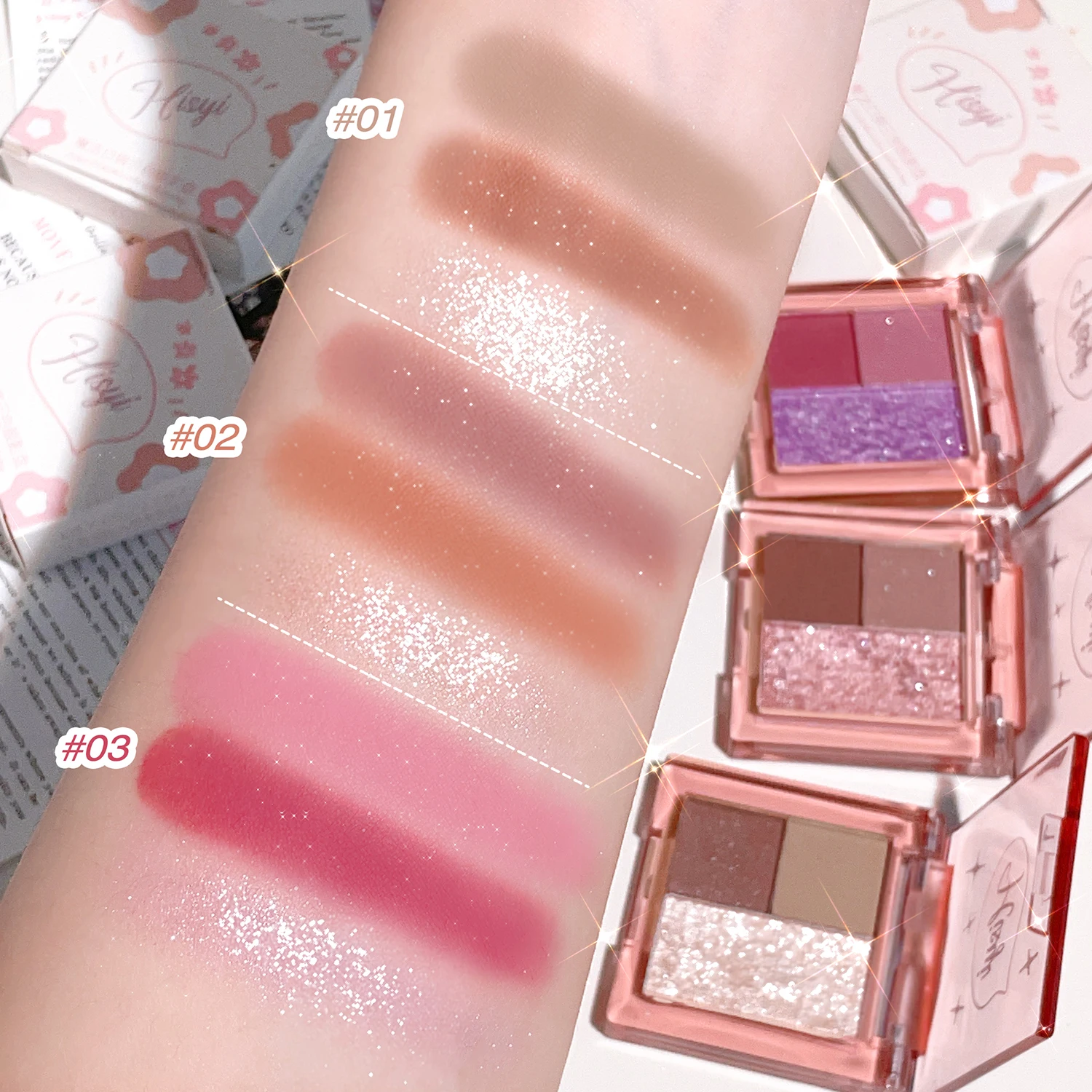 Pocket magic trio eyeshadow palette, glitter,  sequins, waterproof, non-makeup, earthy tones, daily , high value