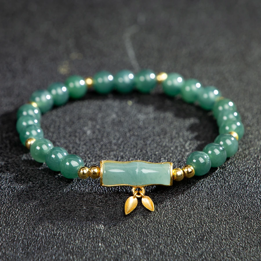 

TIMESWIND Blue Natural A-type Jade Bead S925 Silver Bamboo Leaf Women Bracelet with Certificate