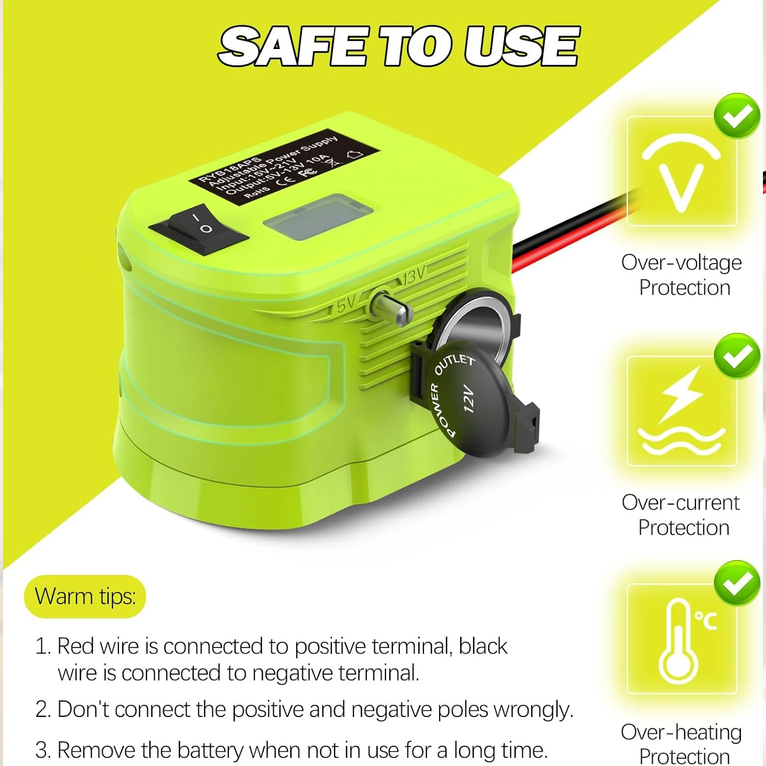 18V auf 12V Abwärtswandler für Ryobi 18V Akku-Stromadapter, Buck-Konverter-Regler für Autoelektrogeräte – Detail 4