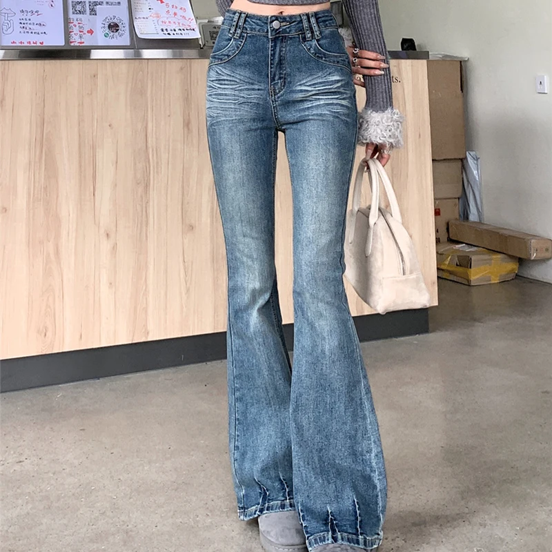 

2025 Autumn Women's Y2K Jeans Stretchy Flared & Straight Leg Pants High Waist Retro Denim with Bodycon Fit TikTok Viral 2570