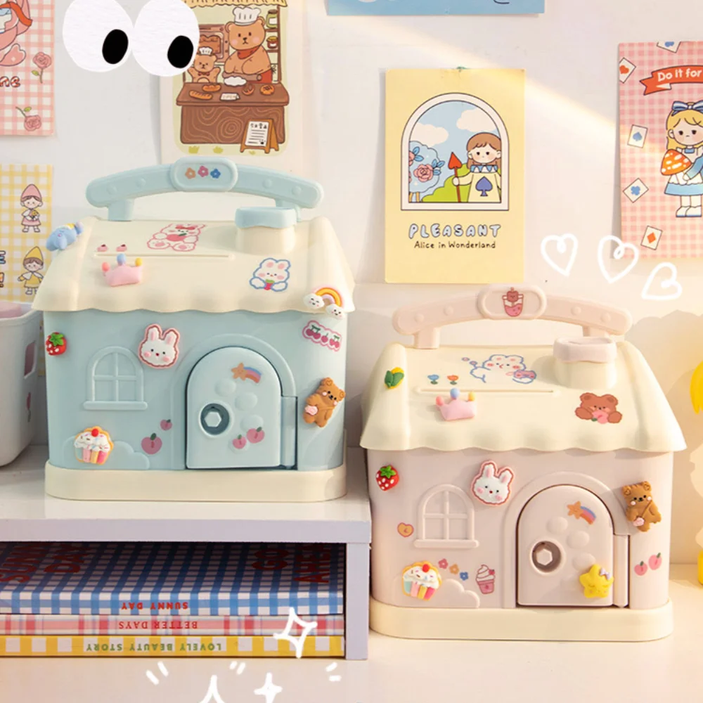 Tirelire carrée avec serrure et clé pour notes pour enfants, tirelire Kawaii, dessin animé mignon, jouets de Noël, cadeau de nouvel an