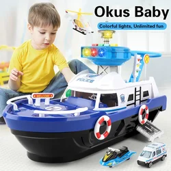 Music Boat Simulação Track Inertia Toy com 3 carros e 1 avião Story Iluminação, modelo de navio, brinquedo educativo precoce para crianças, tamanho grande