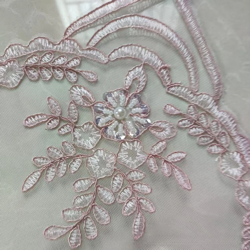 European Style Floral Doily Pink Thread Embroidery Mesh Fabric Square Mats Table Decorations