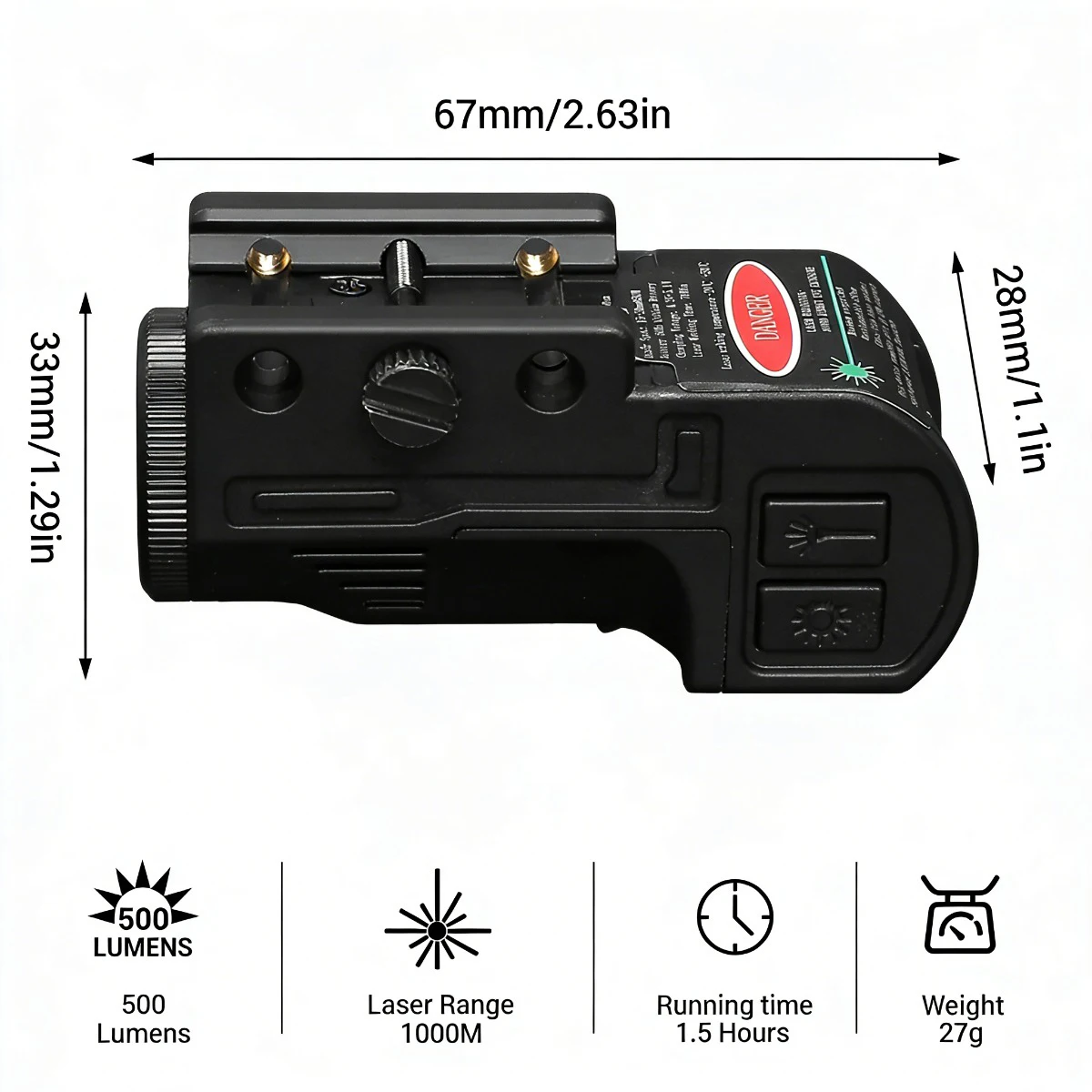 Tactical Flashlight La-ser Combo 500 Lumens Pistol Torch Magnetic USB Charging Airsoft Weapons Light Strobe For Glock 20mm Rail view 5