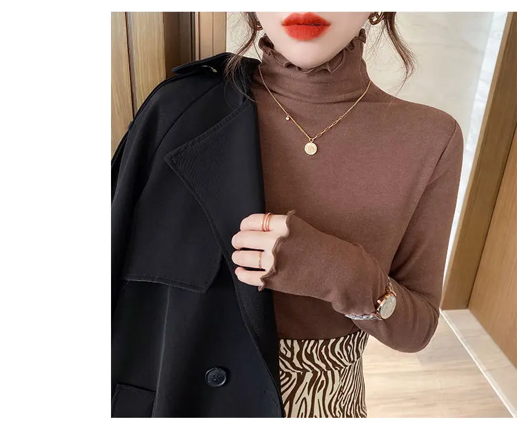 ملابس داخلية نسائية مخملية ألمانية قابلة للتجاعيد على الوجهين ذات ياقة عالية على شكل حرف f ملابس داخلية نسائية دافئة عصرية بلون نقي #3