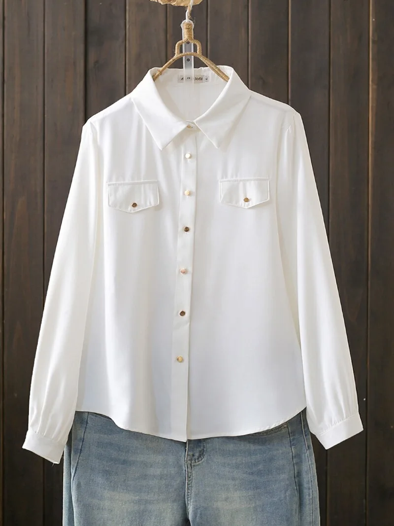 

Spring Autumn plus Size 200 Pounds Light Maturity Collar Chiffon Shirt Fat MM Commute Design Anti-Aging Shirt