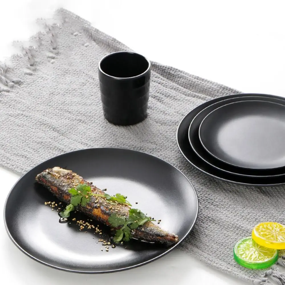 

6pcs Durable Japanese Style Round Melamine Plate Frosted Fall-resistant Appetizer Tray Imitation Porcelain Meal Dish Commercial