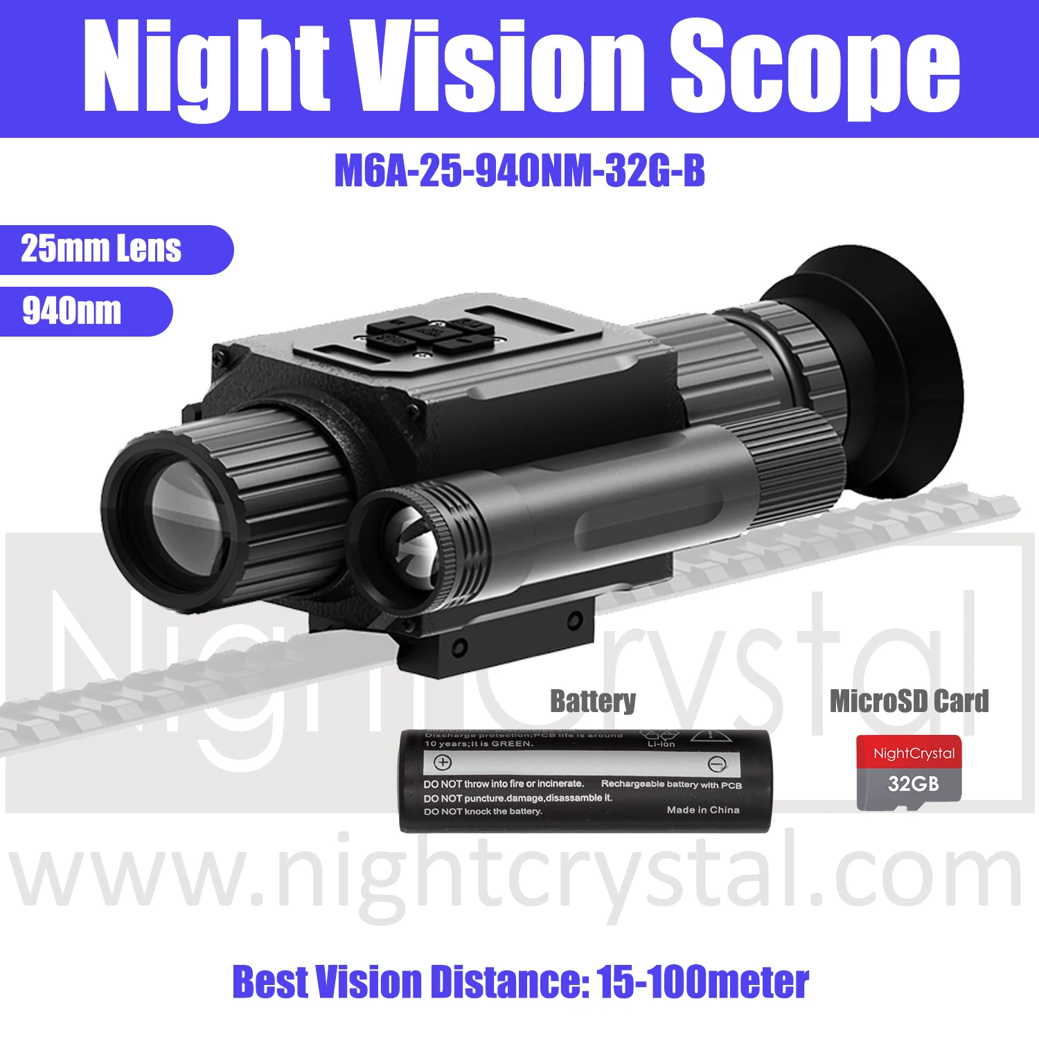 Megaorei NK008 Plus M6A 1080p HD tactische nachtkijker monoculair en richtkijker, 1,4” AMOLED-display, Picatinny-railmontage