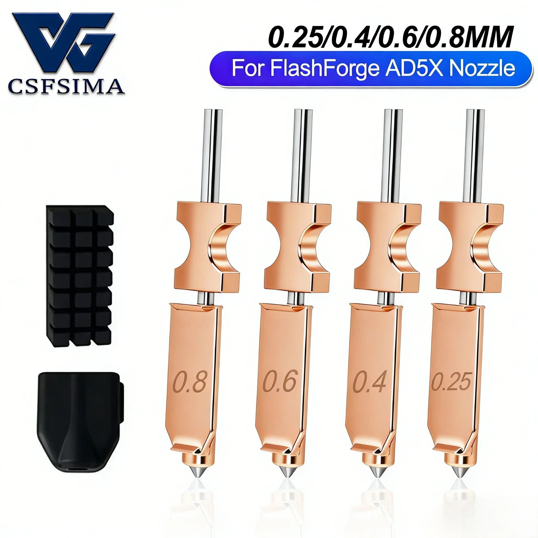 

Усовершенствованные высокопроизводительные сопла из закаленной стали, быстросъемные, износостойкие, совместимые с 3D-принтером Flying Bear AD5X, 0,25-0,8 мм