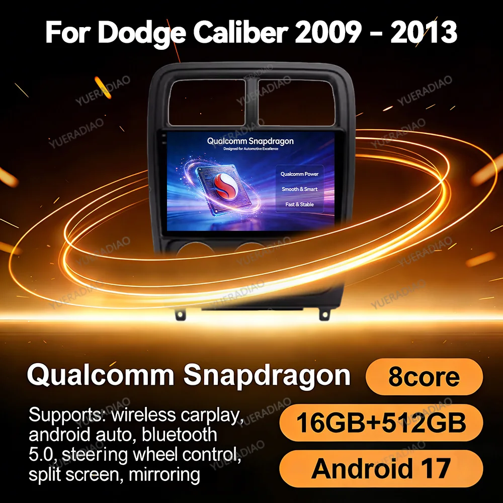 Android 17 Car Radio For Dodge Caliber PM 2009 - 2013 Head Unit Qualcomm GPS NAVI QLED BT Multimedia Video Player 2DIN 4G WIFI