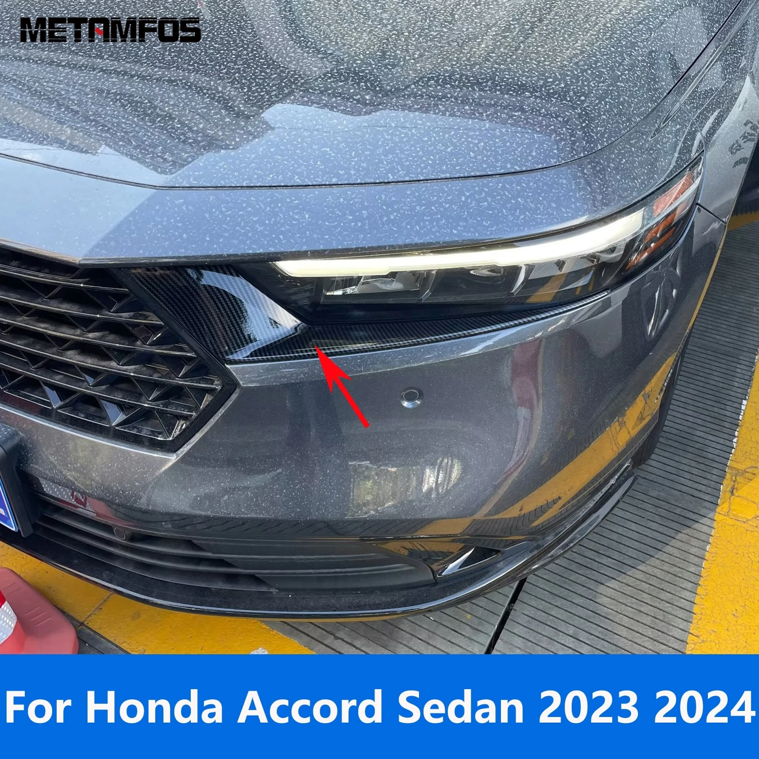 For Honda Accord Sedan 2023 2024 Carbon Fiber Head Light Lamp Eyelid Eyebrow Headlight Strip Cover Trim Accessories Car Styling