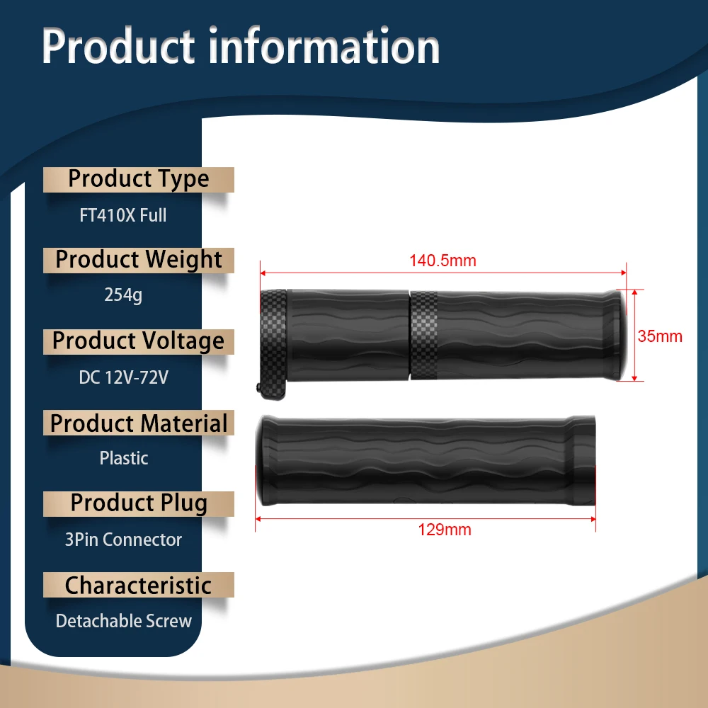 

Electric Bicycle Throttle Handle 12V-72V 3 Pin FT410X Rubber Accelerator Motorcycle Accessory for Ebike