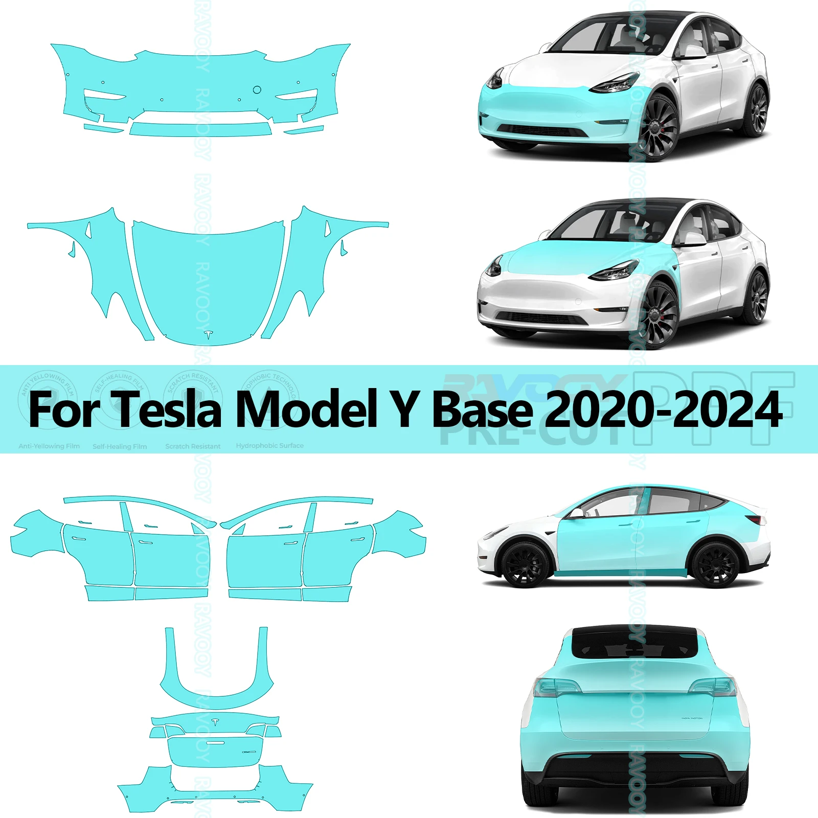 

For Tesla Model Y Base 2020-2024 8.5Mil Precut PPF Full Vehicle Paint Protection Film TPU PPF Film Clear Bra