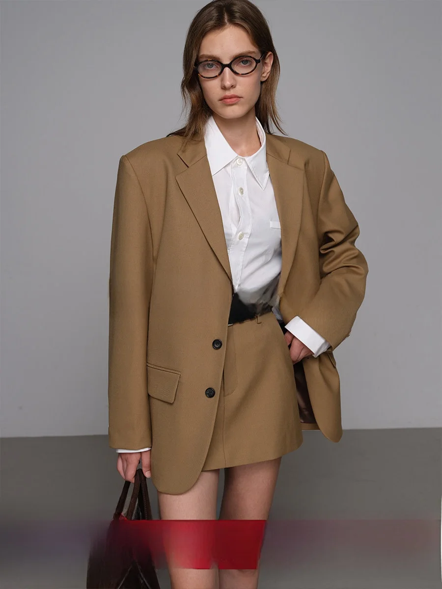 

Шерстяной костюм премиум-класса CHICJANE с v-образным вырезом, утягивающий топ и брюки, одежда для поездок на работу, женская свободная весенняя коллекция