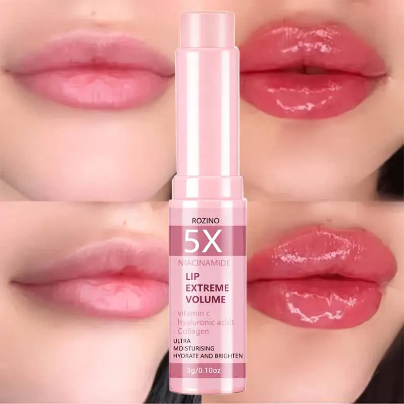 Bálsamo labial de volumen instantáneo con niacinamida 5X, contiene vitamina C, ácido hialurónico y colágeno - Bálsamo labial de alto brillo adecuado p