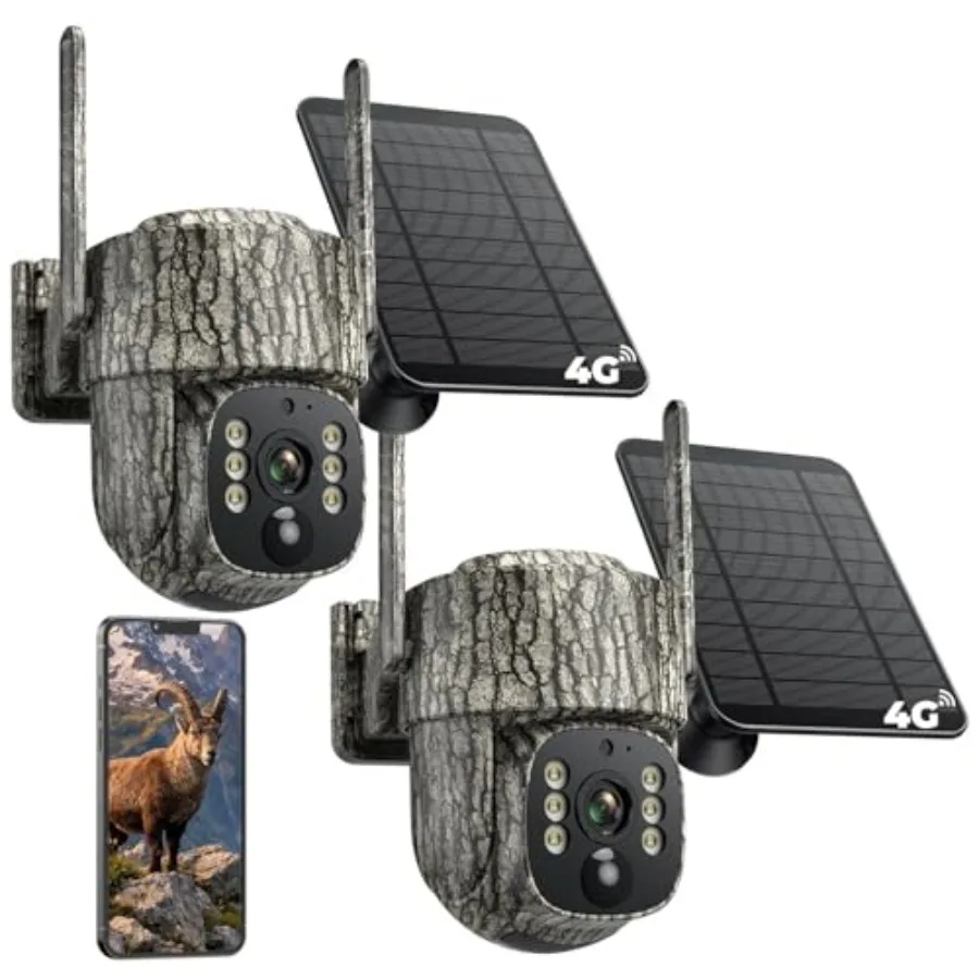 

Outdoor security trail camera with 4G LTE, solar-powered 2.5K live streaming, 360 coverage, motion-activated night vision, auto