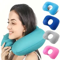 Flocking Inflatable Portable Neck Pillow That Can Be Stored And Self Filled Suitable For Outdoor Travel Business Trips Camping